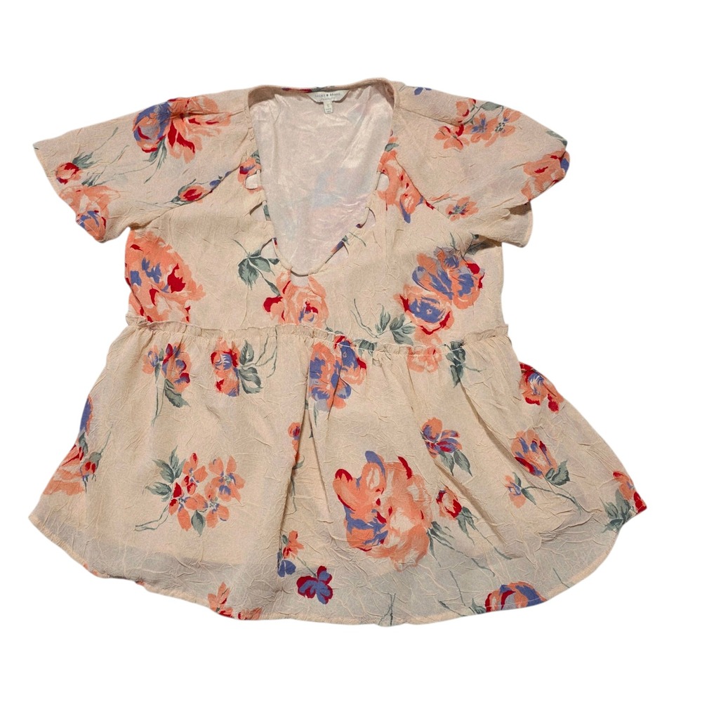 Lucky Brand Floral Print Peplum Top Women's Size Small‎ Short Sleeve Blouse